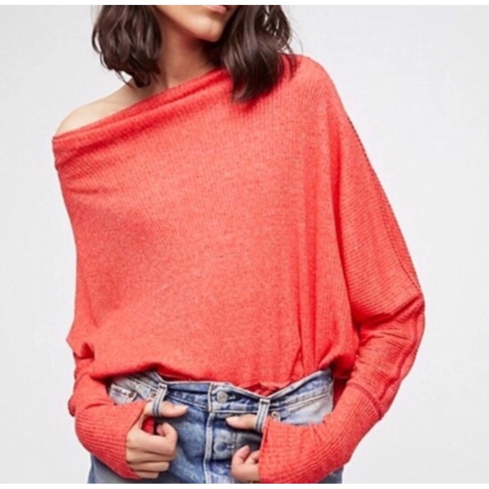 Free People We The Free Londontown Thermal Top Coral Oversized Cowl Neck P Small